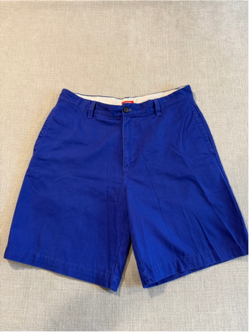 Izod Mens Chino Shorts Blue Flat Front 100%Cotton Canvas Size 34 Preppy Chic